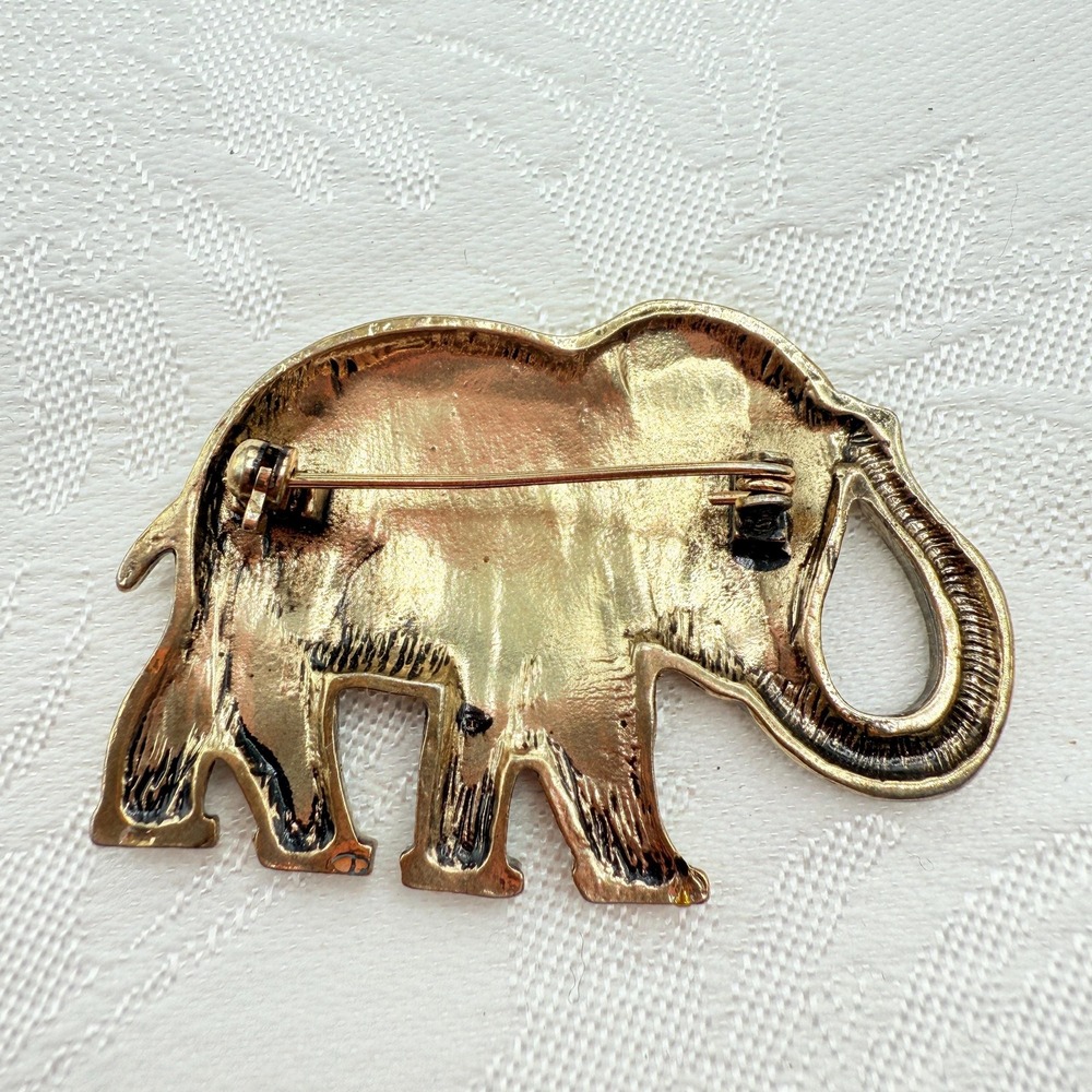 Vintage Bejeweled Elephant Animal Gold Tone Brooch - Picture 5 of 7